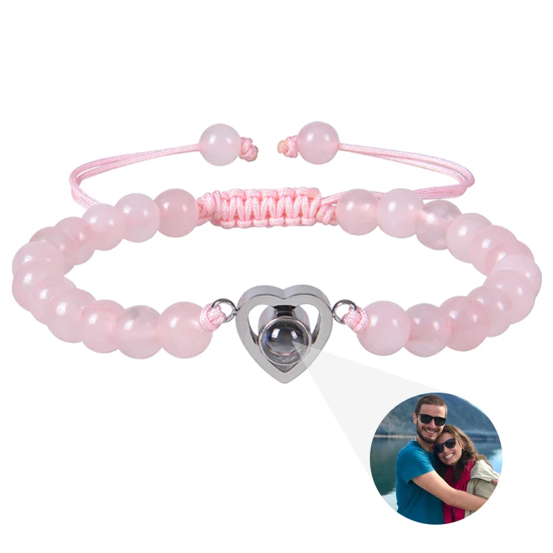 

Custom Picture Bracelets Personalized Projection Bracelets with Photo Natural Beads Heart Bracelet For Men Women Jewelry Gift