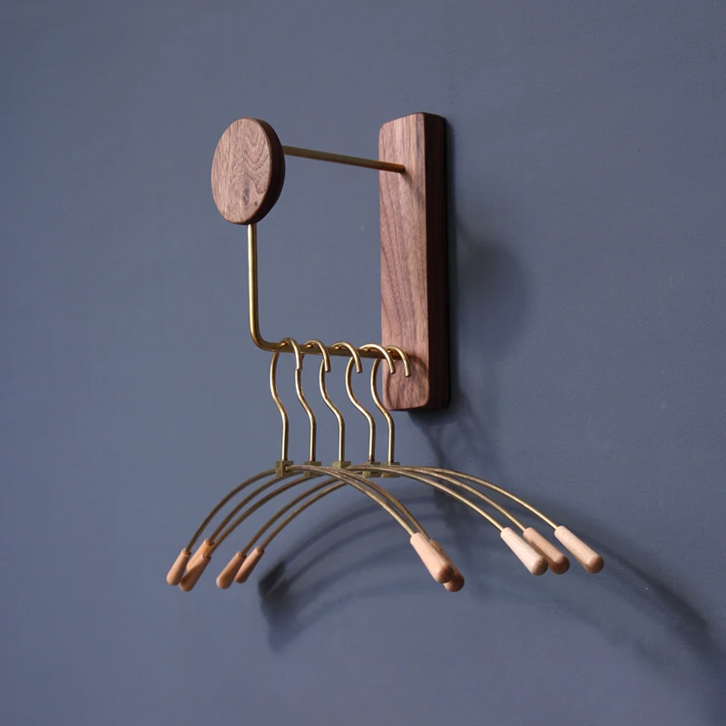 

Walnut Solid Wood Clothes Hanger Practical Wall-Mounted Rack for Cloakrooms Bathrooms Includes Brass Metal Towel Rack