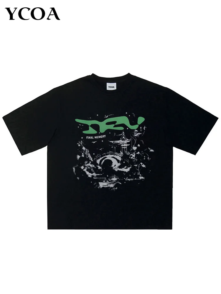 Men's Tshirt Final Memory Black Graphic Cotton Oversized Tops Y2k Streetwear Harajuku Short Sleeves Tee Gothic Vintage Clothing