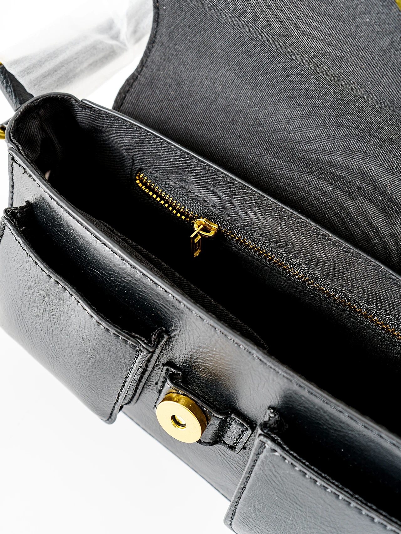 New Black One-shoulder Underarm Bag Female Chic Belt Buckle Double Front Pocket Bag For Women Vintage Fashion Handbag