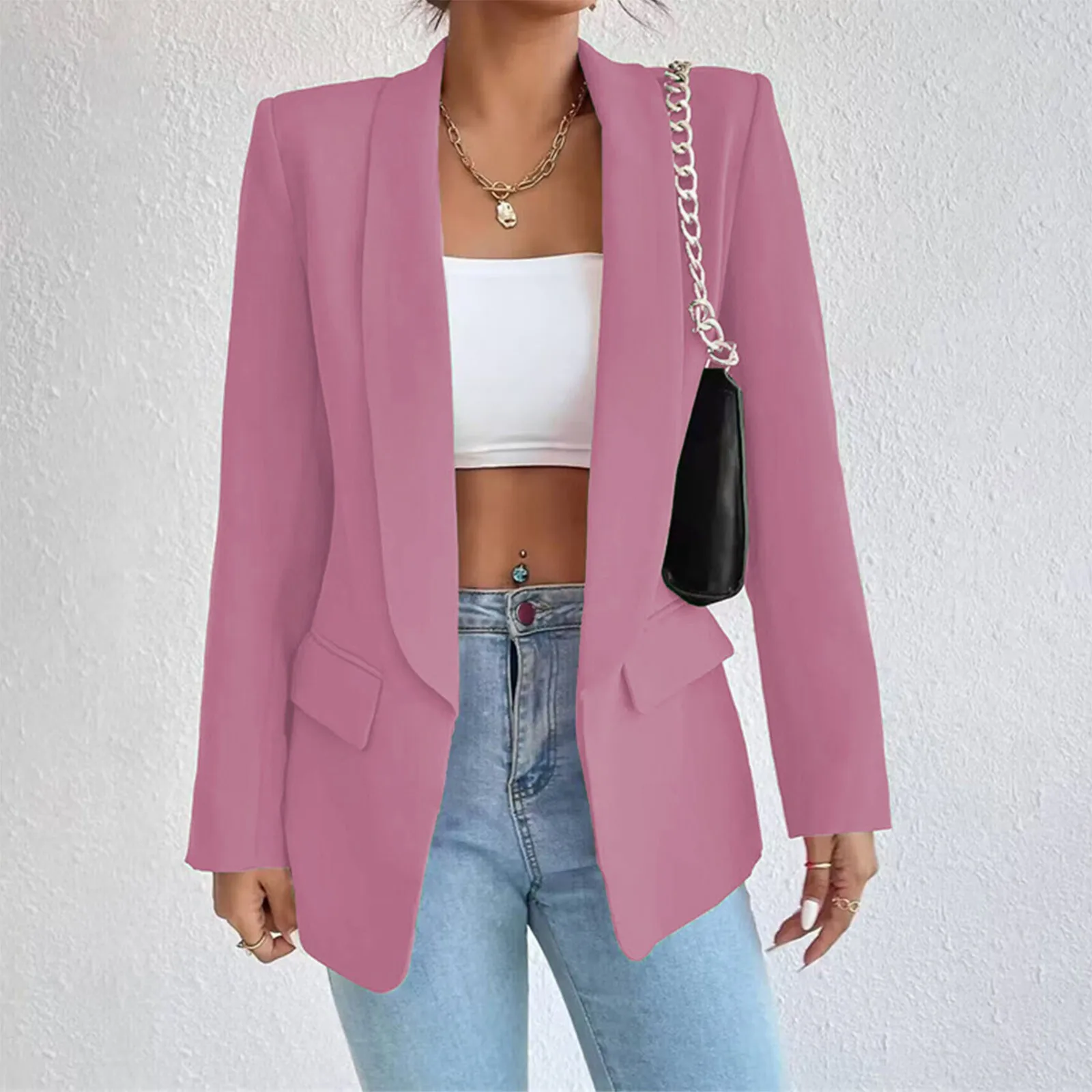 Summer Blazer Women Jacket Office Chic Rose Red Blazers For Women Spring 2024 Casual Coats Black Women\'S Jacket Suit Basic Slim