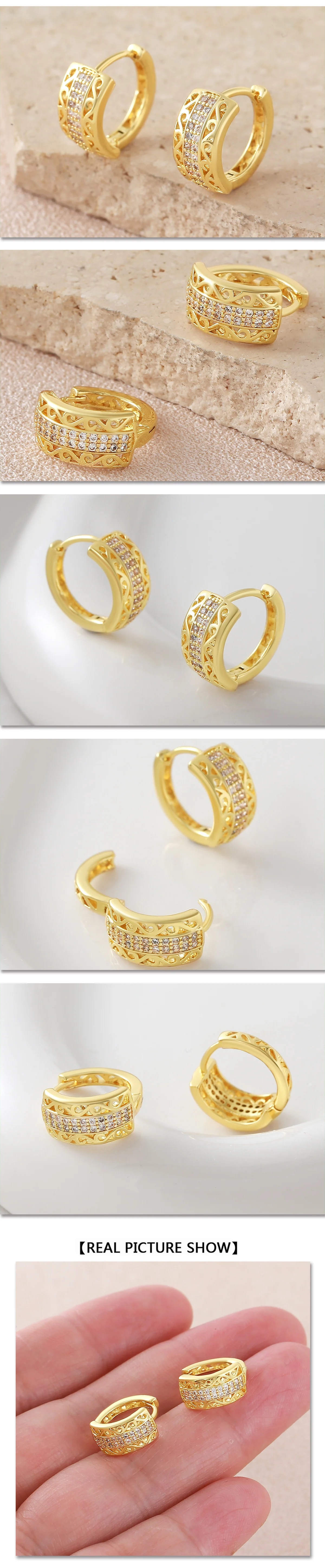 MHS.SUN Einzigartige Designs, vergoldete Creolen, klassische Ohrringe mit kubischem Zirkon, Geburtstagsparty-Schmuck, 1 Paar für Frauen und Mädchen – Detail 18