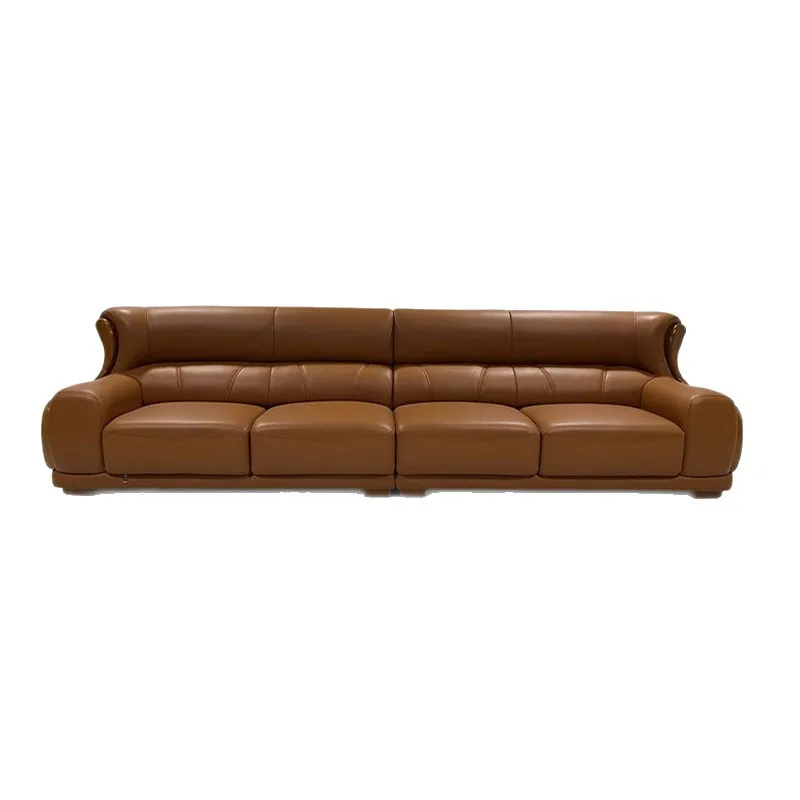New Chinese leather sofa modern first-layer cowhide living room furniture small apartment princess corner simple