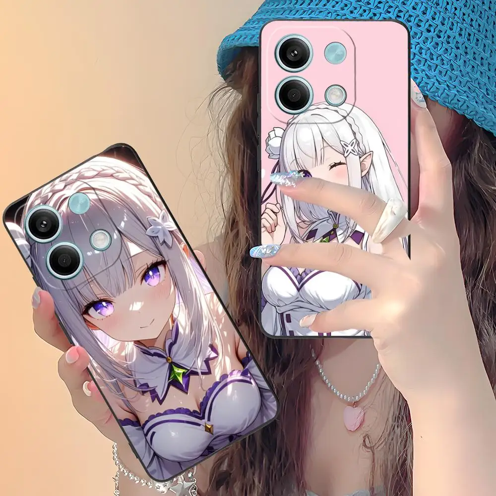 ReZero Emilia Waifu Mobile Phone Case for Xiaomi Redmi Note 14 13 12 11 S Pro Plus 4G 5G Colour Printing Cover Cover Pretty