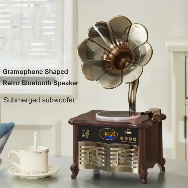 

Portable Retro Phonograph Bluetooth Speaker Subwoofer Living Room Decoration European Ornament Record HIFI Stereo Music Player