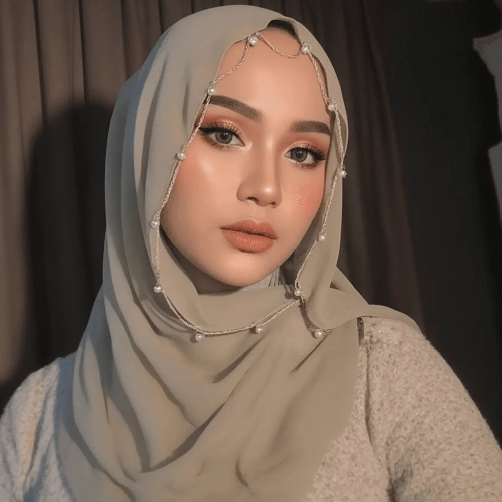 موضة الخرز الإسلامية عمامة الشيفون اللؤلؤ يلتف شال الباشمينا موجة سلسلة ديكور العرقية نمط وشاح يوميا