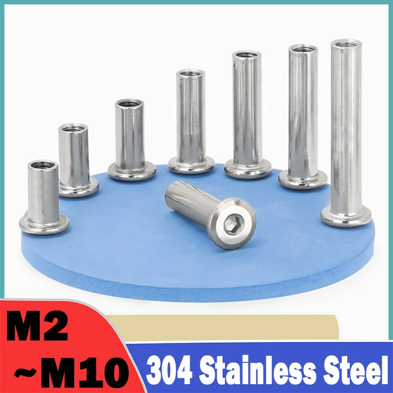 304 Stainless Steel Flat Hexagon Socket Head Rivet Insert Joint Sleeve Connector Nut M2 M3 M4 M5 M6 M8M10 Flat Head Insert Nuts