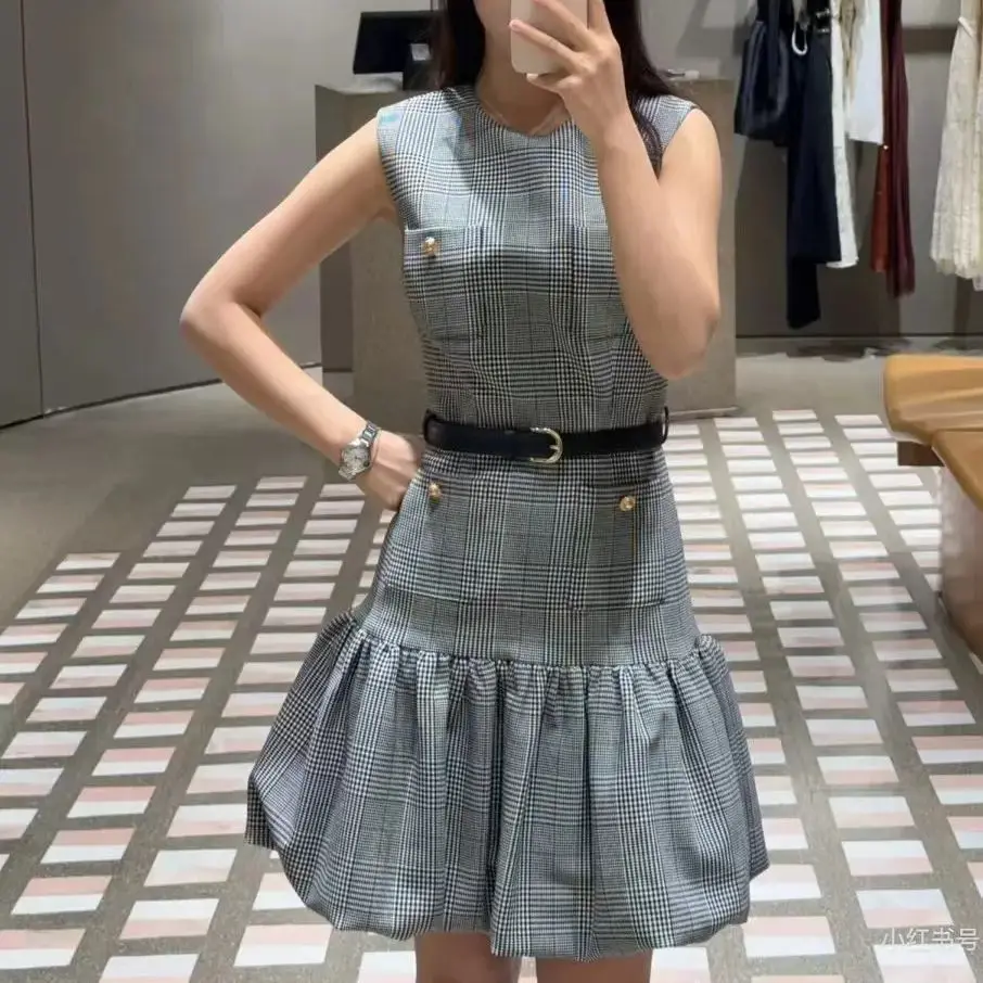 Women Plaid Sleevel…