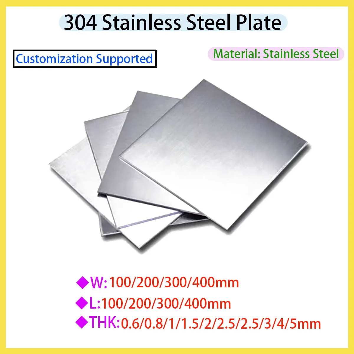304 Stainless Steel Plate, Thickness 0.6/0.8/1/1.5/2/2.5/3/4/5mm, 430 Magnetic Stainless Steel Plate