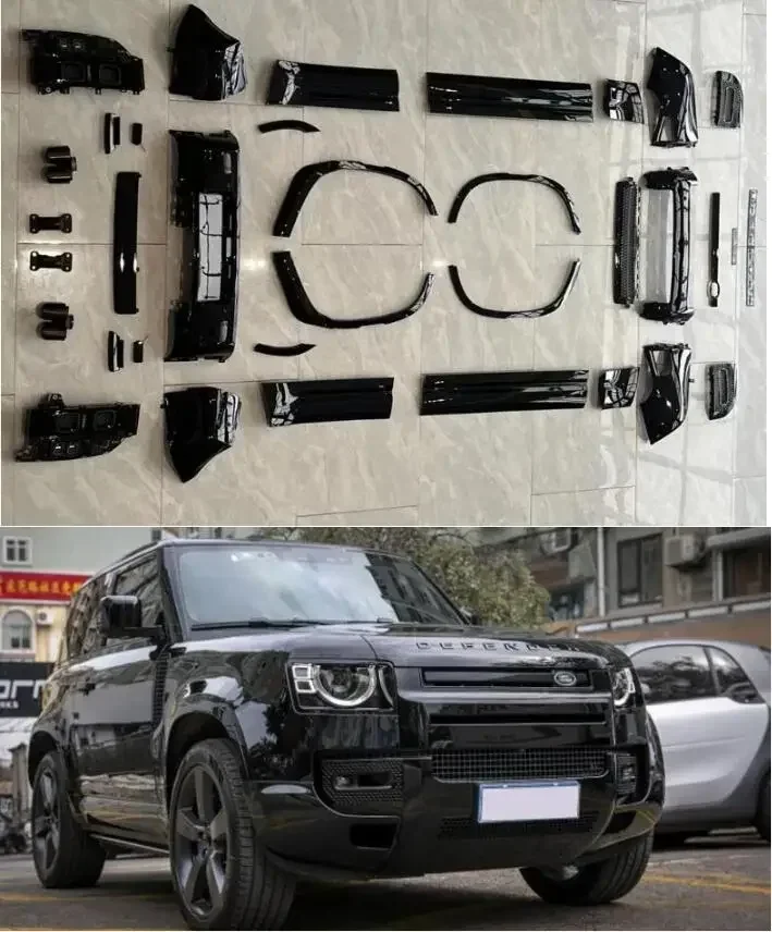 

New！ ABS Black Knight Body Kit For Land Rover Defender 110 90 2020-2023 Front Rear Bumper +Exhaust Tips +Side Body Trim +Lamp Co