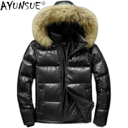 2022 New Winter Jackets Men Genuine Leather Down Jacket Men's Padded Real Sheepskin Coats Hooded Thick Warm Leather Coat Jaqueta