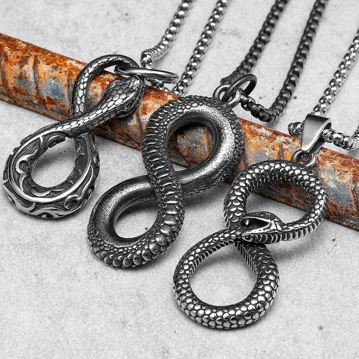 Ouroboros Eight Snake Men Necklaces with Pendant Stainless Steel Jewelry for Male Women Punk Hip Hop Accessories Gifts Wholesale