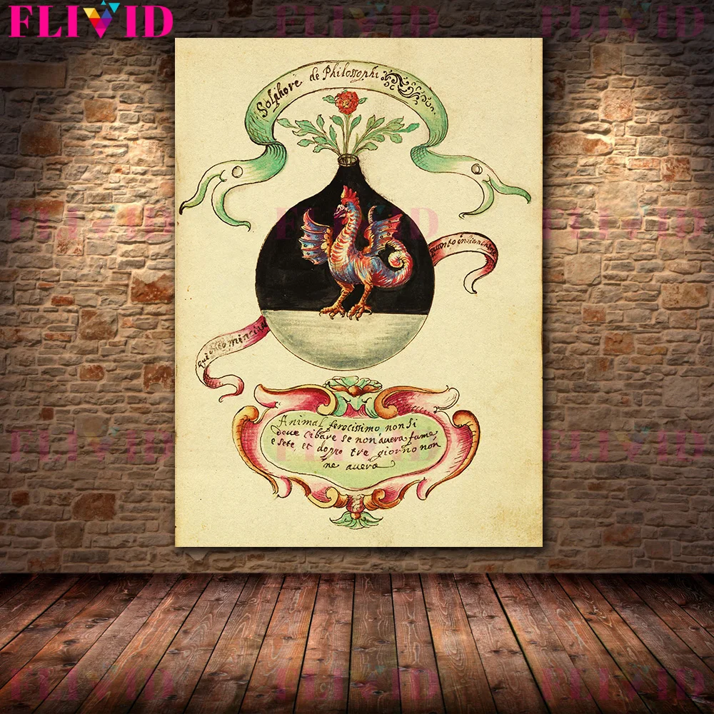 Manuscript Of Alchemist Flask Experiment Phenomenon,Vintage Wall Art Canvas Print,Witchcraft Element Art Poster Print Decoration - Image 2