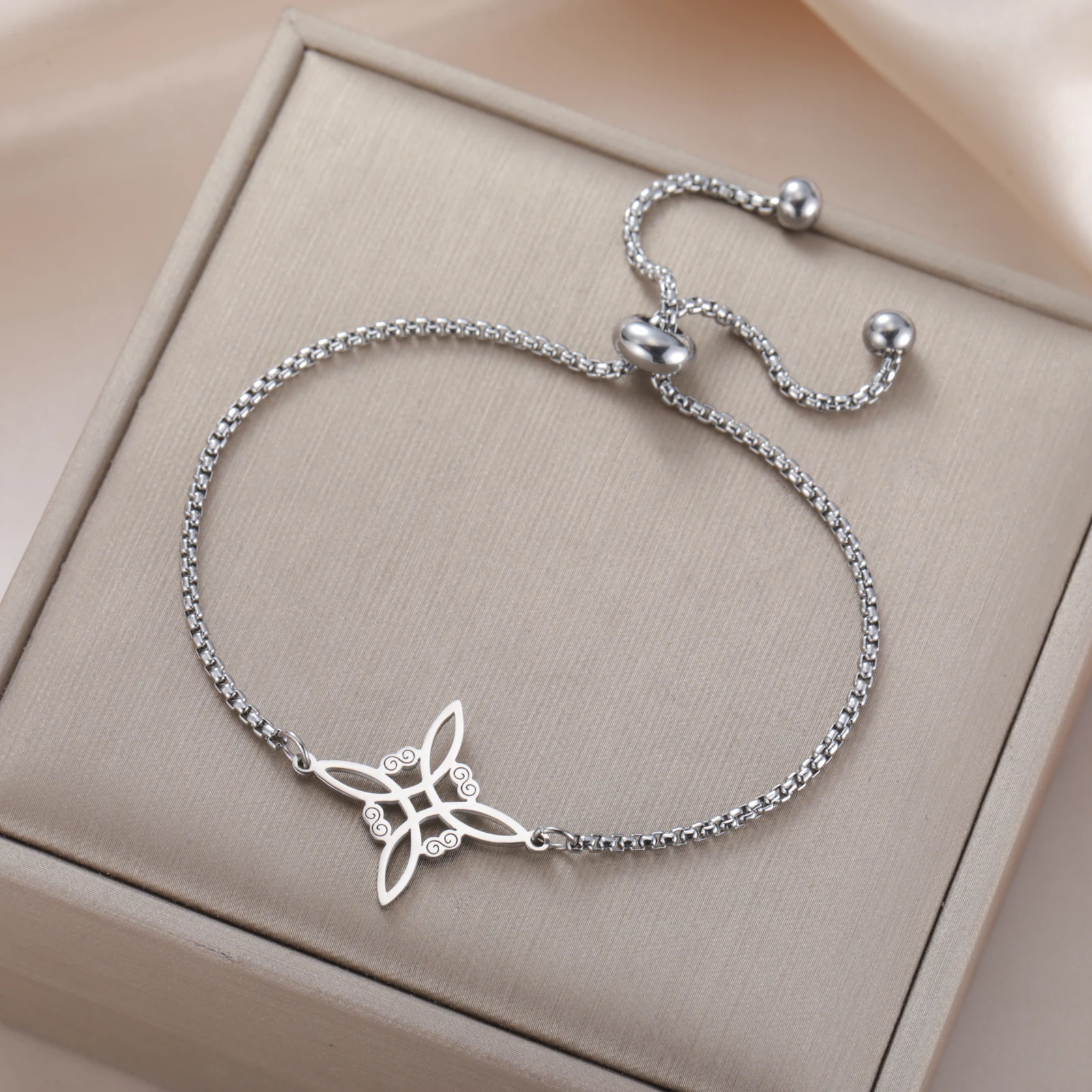 LIKGREAT Wicca Knot Bracelet for Women Witch Stainless Steel Chain Good Luck Protection Amulet Jewelry Valentine's Day Gift