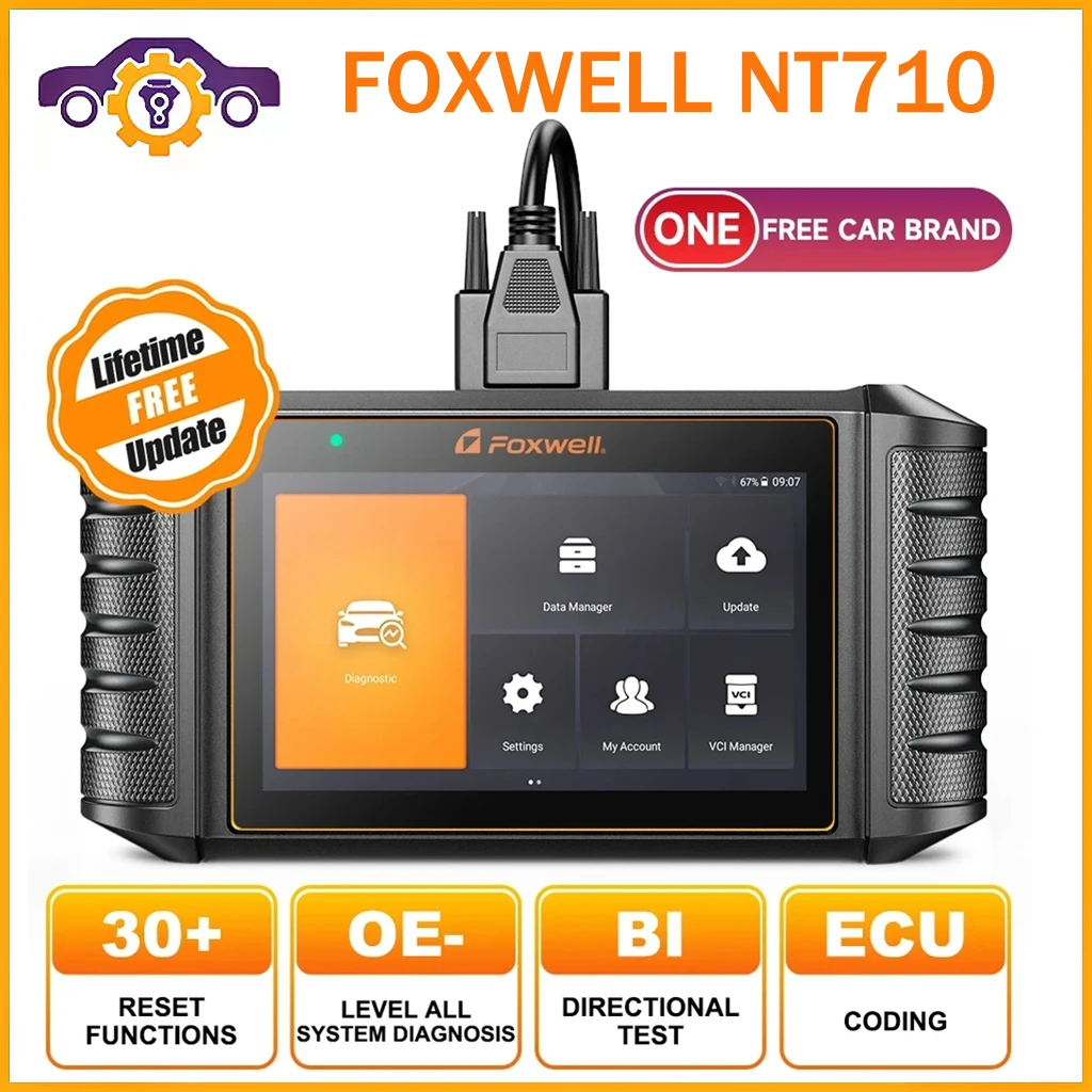 

Автомобильный диагностический инструмент FOXWELL NT710, полная система, двунаправленный сканер OBD2 для 1 марки, бессрочные бесплатные инструменты для обновления