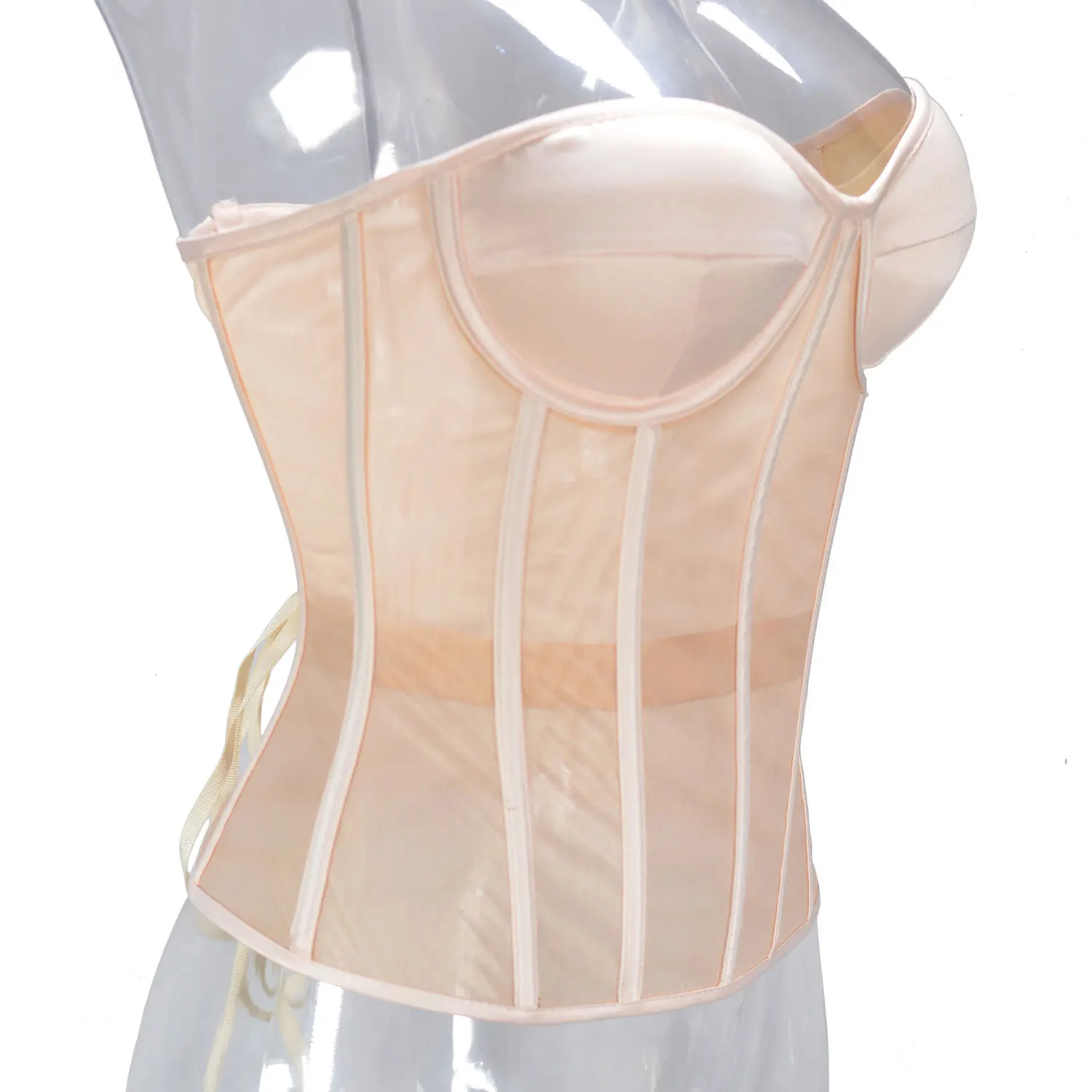 Women\'s  Double-layer Breathable Mesh See-through Strappy Corset Back Ajustable Straps Tie Waist Seal Fish Bone Shaping Belt