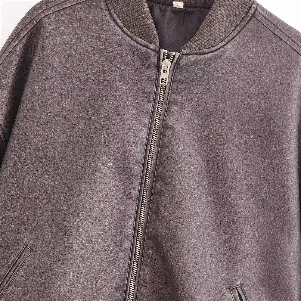 여성용 스탠딩 칼라 긴 소매 지퍼 장식 디자인 가을 겨울 신상 루즈핏 재킷