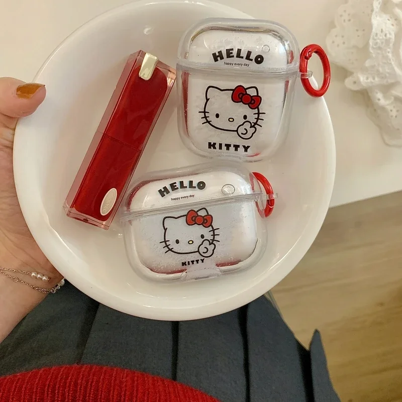 Cute Sanrio Hello Kitty Liquid Quicksand Earphone Case For AirPods 1 2 3 Pro 2021 Wireless Bluetooth Headset  Protective Cover