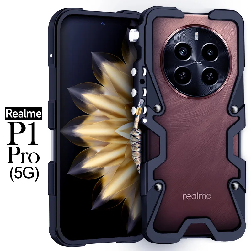 

Luxury Armor Metal Aluminum Phone Cases Bumper For Oppo Realme P1 Pro Cover Mechanical Purely Handmade Skull Case