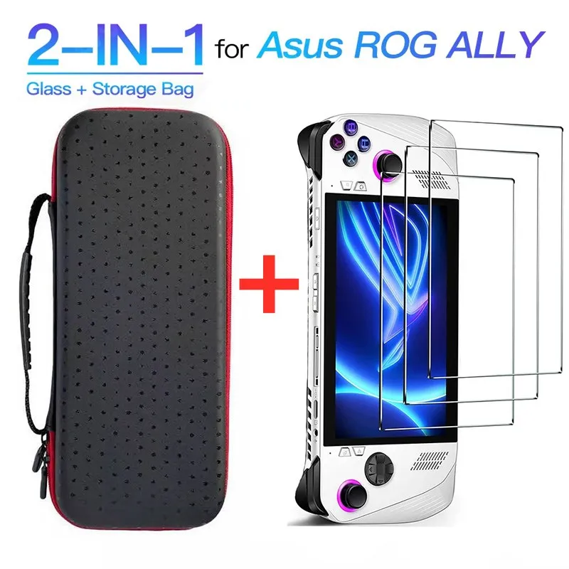 2-IN-1 Screen Protector + Portable Console Case Bag for Asus ROG ALLY Shockproof Protective Case Protective Tempered Glass