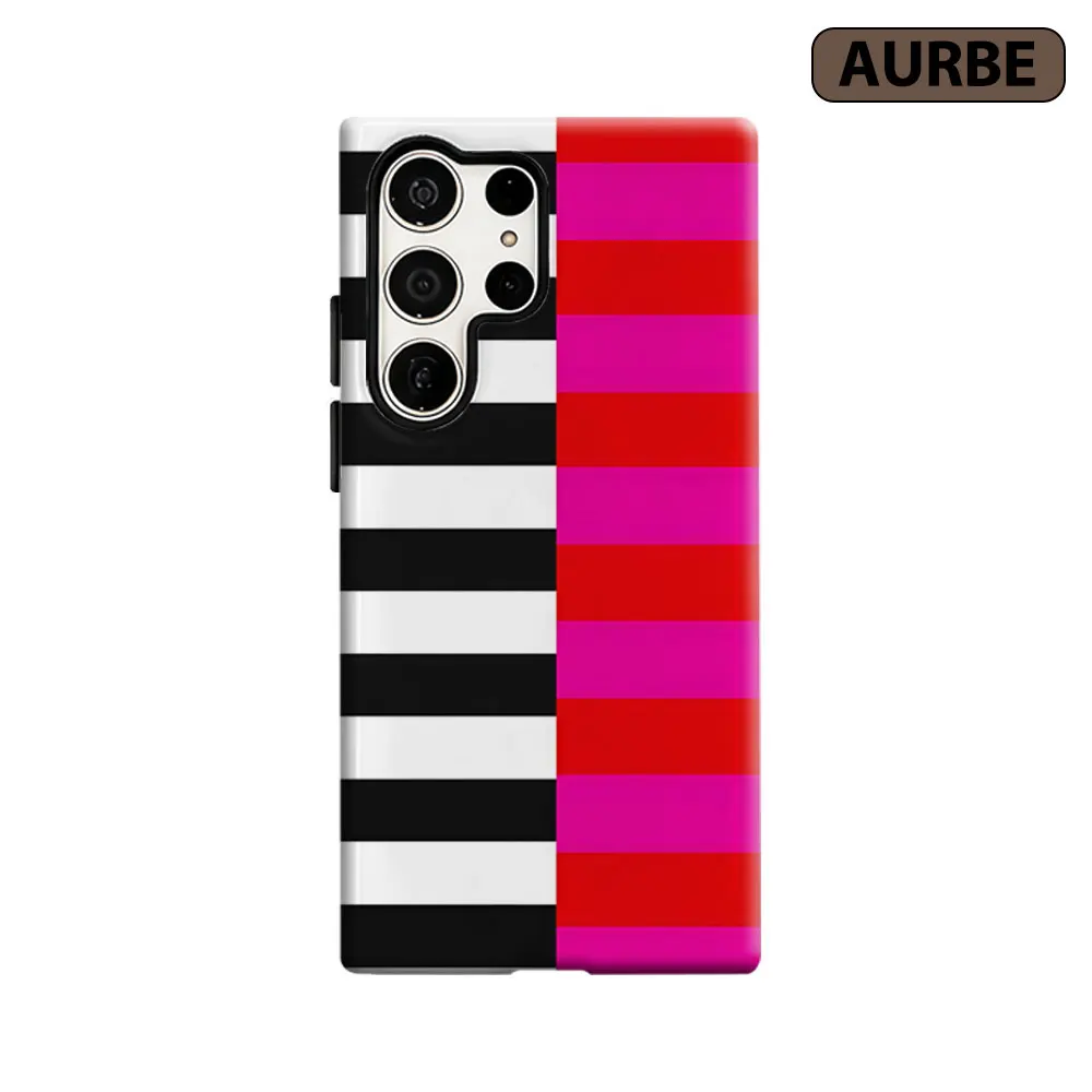 Aurbe Handyhülle für Samsung Galaxy S26 S25 S24 S23 Ultra Plus HD Hart Zweifarbige Streifen Rosa Schwarz Doppelschichtige Folienabdeckung