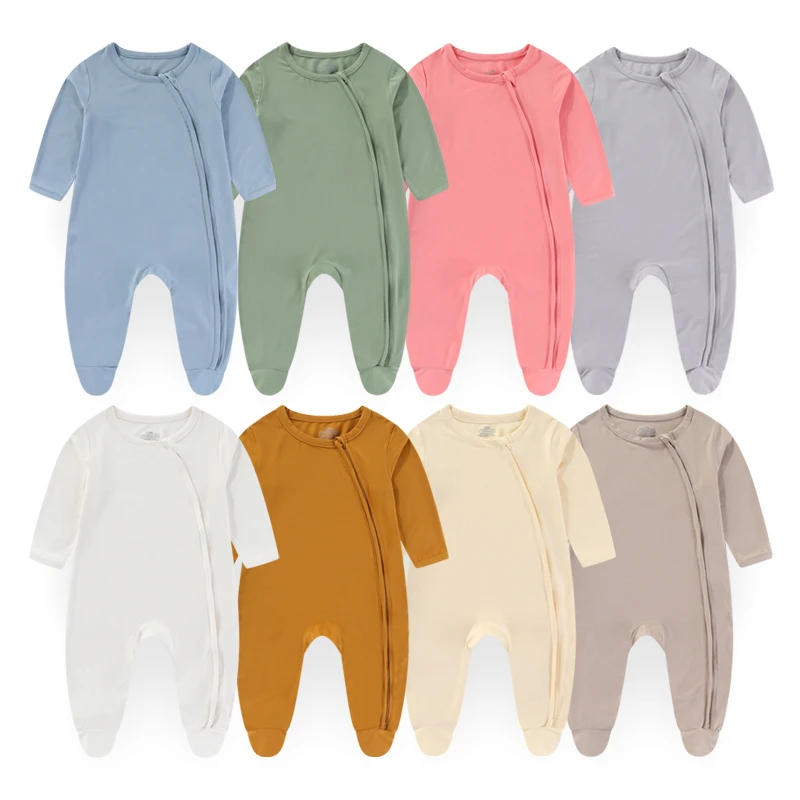 Four Seasons Unisex Baby Jumpsuit Solid Color Newborn Boy Girl Zipper Romper Soft Infant Clothes