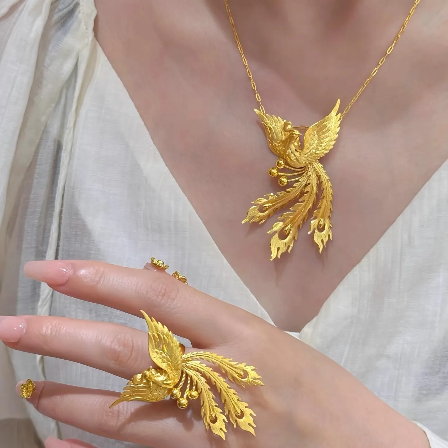 phoenix-wedding-ensemble-bague-et-collier-reglables-pour-femme-en-or-24-carats-au999-petit-ensemble-phenix-delicat-polyvalent-pour-le-quotidien