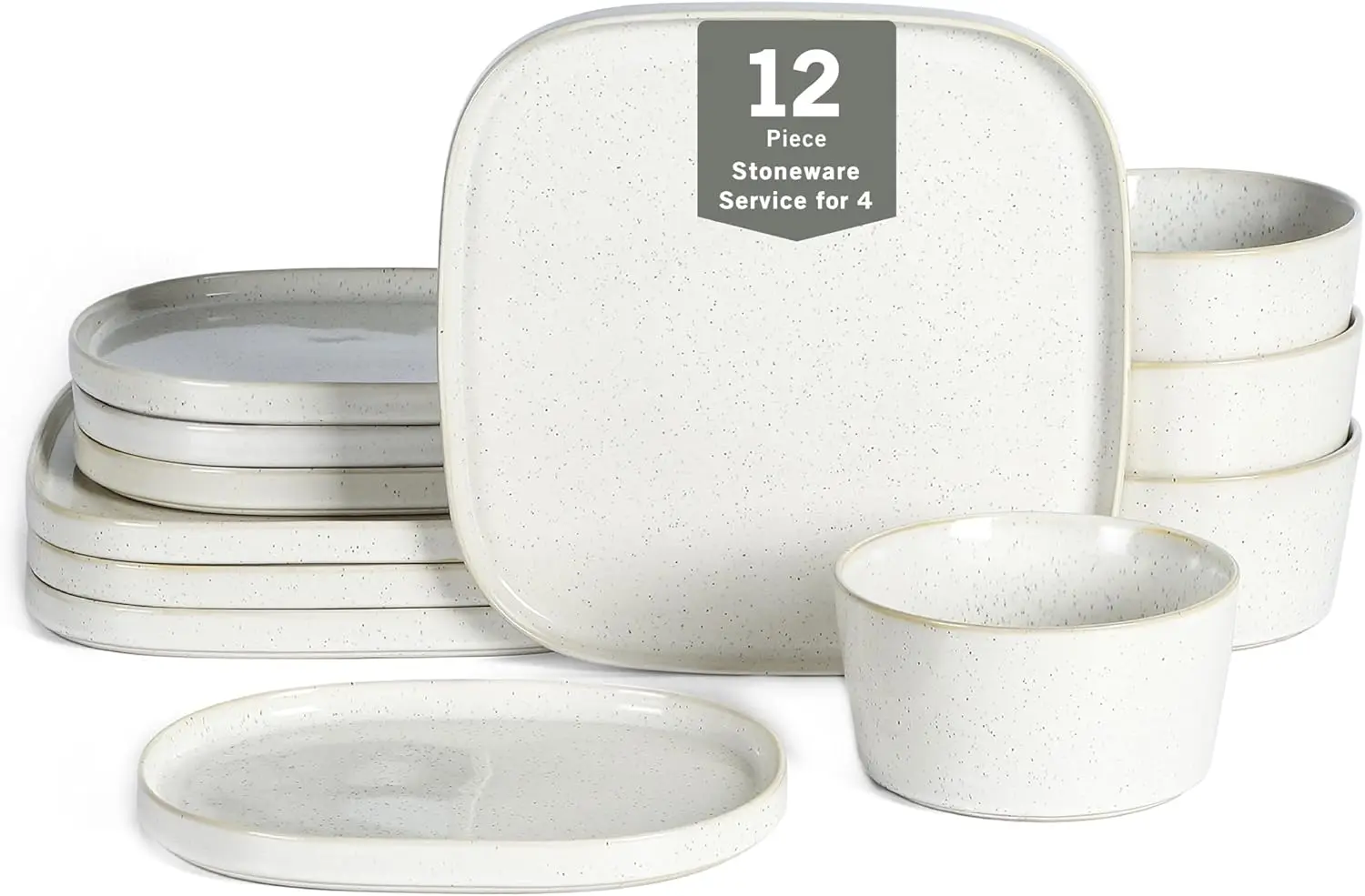 

Cairo 12-Piece Dinnerware Set Stoneware, Plates and Bowls Set, Microwave and Dishwasher Safe, Includes Dinner and Salad Plates,