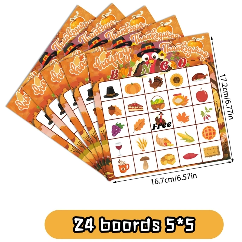 Set Kartu Bingo Thanksgiving Kartu Bermain Permainan Thanksgiving Interaktif untuk Pesta Keluarga Pasokan Pesta Kelas