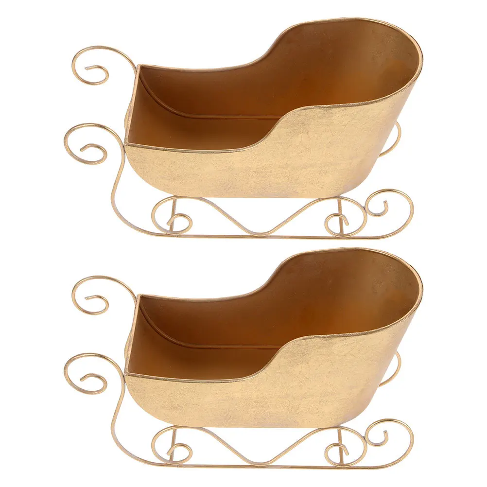 

2Pcs Christmas Sleigh Decoration Metal Santa Sled Candy Bowl Miniature Sleigh Tabletop Centerpiece Christmas Party Supplies