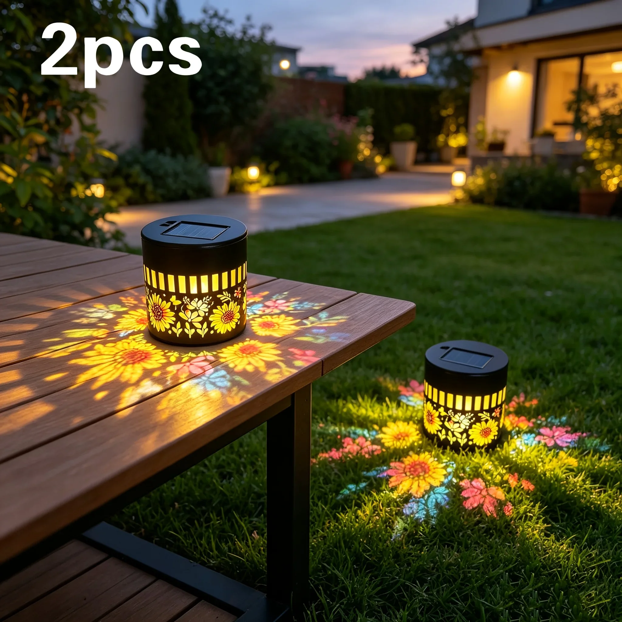 2-Pack Outdoor Courtyard Solar Wall Lights New Upgraded Colorful Sunflower Butterfly Waterdrop Shapes Table Lamp Fence Light Colorful Lighting Effects Ideal for Garden Lawn Dining Table Outdoor Party Decoration