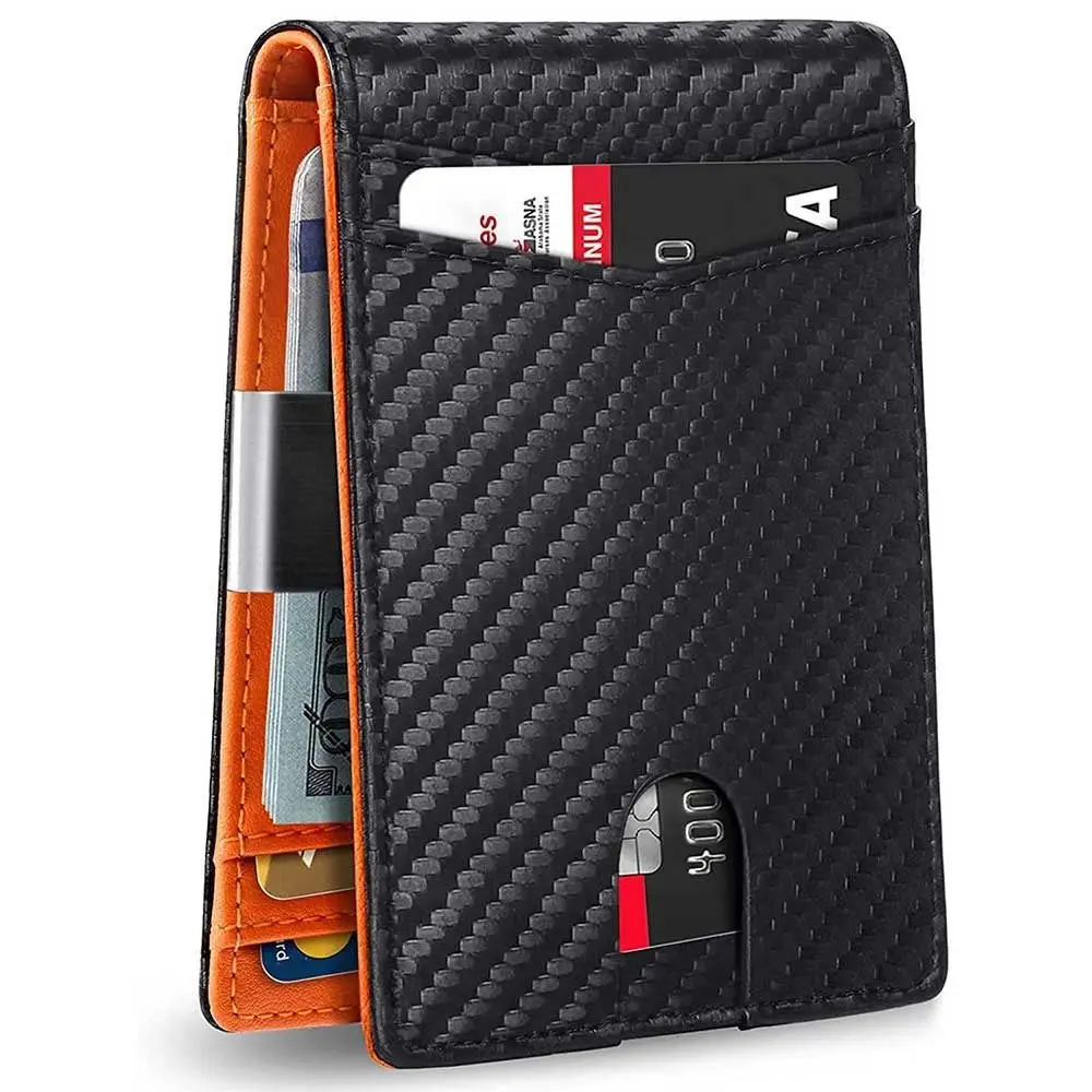 Minimalist Front Pocket ID Credit Card Holder Thin Small Wallet with Money Clip Anti-scan Leather Wallet Mens Slim Wallet