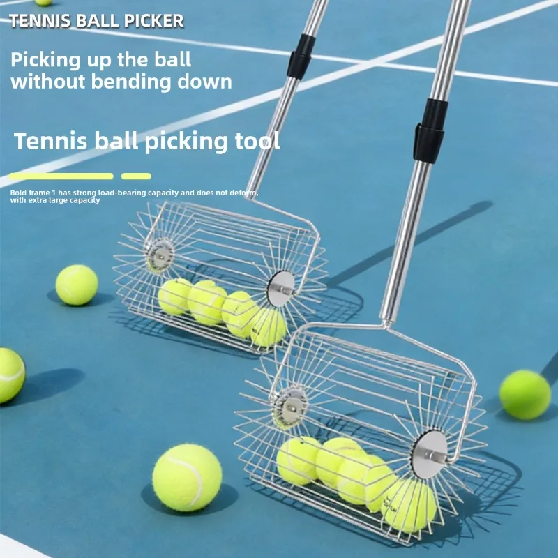 Stainless Steel Telescopic Tennis Ball Retriever Wheel Portable Adjustable Height Portable Ball Picker Tennis Ball Picker