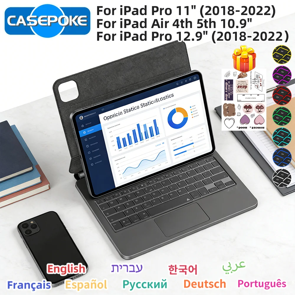 

Чехол-клавиатура Magic Keyboard с подсветкой для iPad 10-го, 11-го поколений, Pro 11, 12.9, 13, M2, M3, Air 4, 5, 6, беспроводная Bluetooth-клавиатура с тачпадом, тонкий дизайн