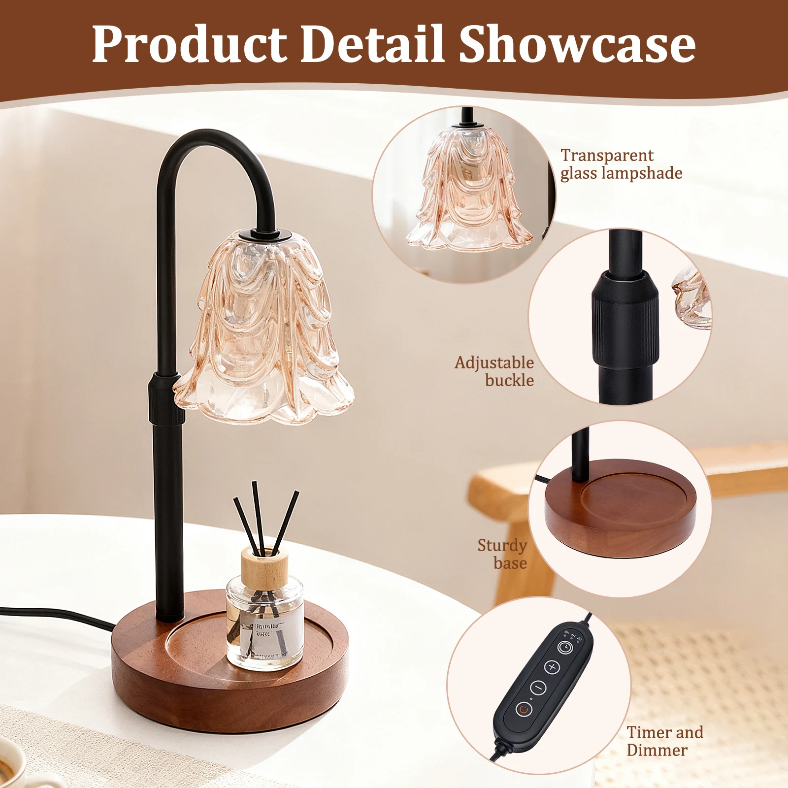 Flower Candle Warmer Lamp with Timer 4 Speed Dimmable Height Adjustable Base House Warming Birthday Gifts New Home Decor image 3