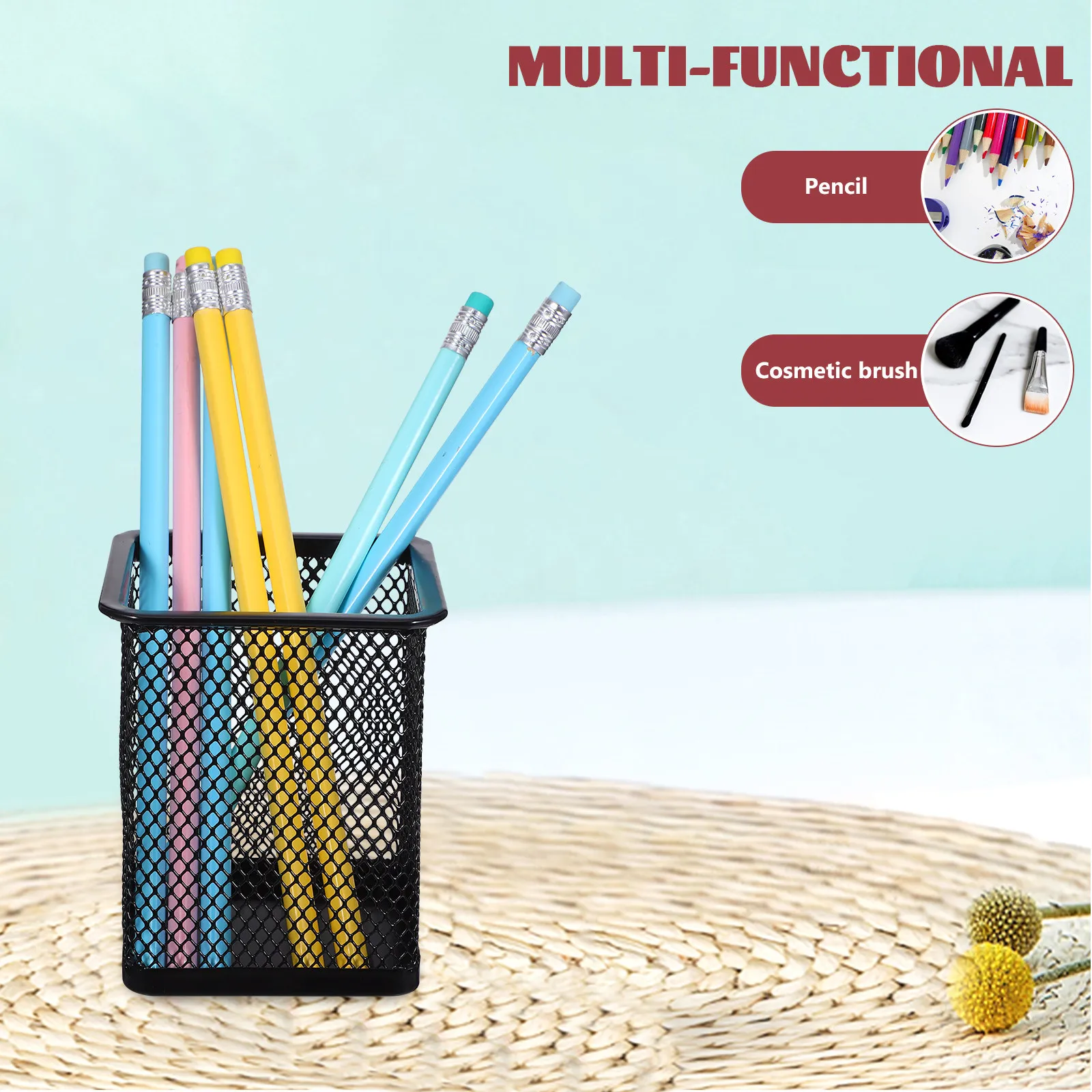 2Pcs Metal Hollow Mesh Pen Pot Sturdy Pencil Organizer Square Holder Silver Lightweight for Desk Storage Gift