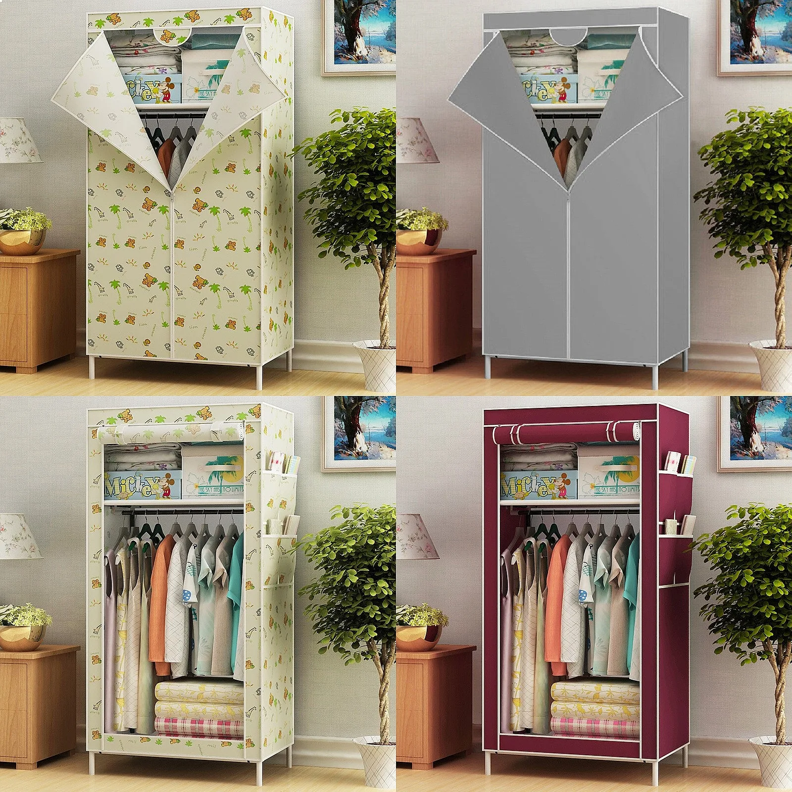 Mini Portable Fabric Wardrobe for Students, Reinforced Thickened Korean Style Single Closet Dustproof Clothes Storage Organizer