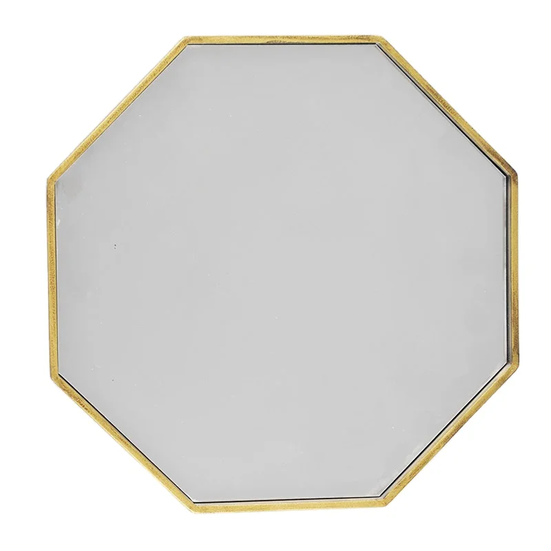 35.5cm wood Makeup decoration modern home gold wall mirrors hexagon wall mounted mirror for bedroom