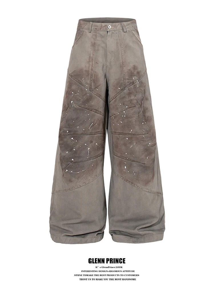 

American Retro Deconstructed Men's Loose Knife Jeans Dyeing Design Street Wasteland Sle Youth Casual Cotton Denim Jeans