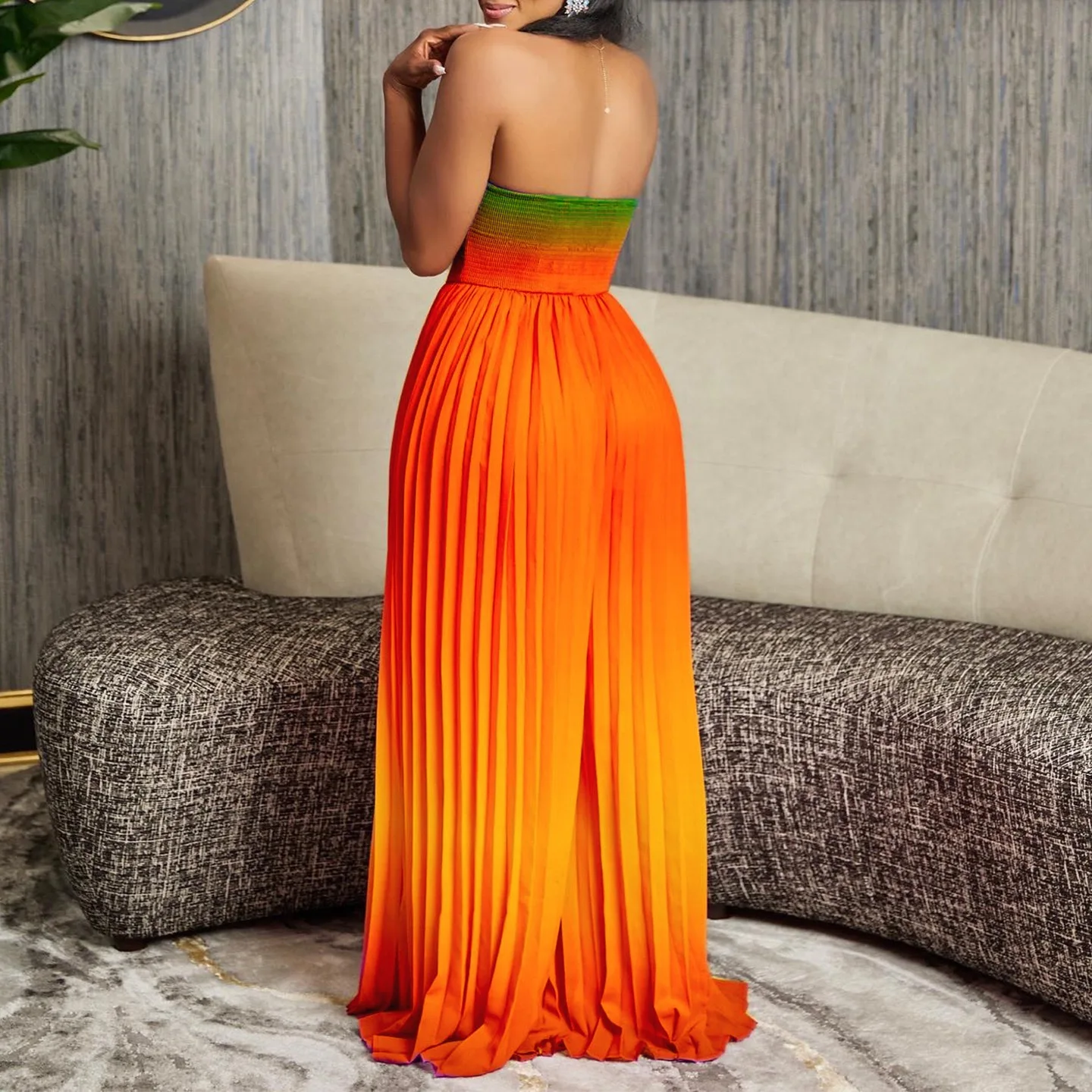 Sexy Strapless Jumpsuits & Rompers for Women Backless High Waisted Pleated Floor Length Elegant Evening Night Party Wear Cloth