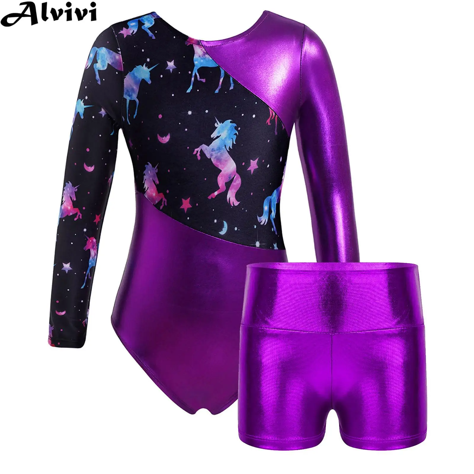 

Kids Girls Two-piece Swimsuit Long Sleeve Printed Bodysuit with Shorts Bathing Suit Beachwear Sportswear Wetsuit Rash Gurads