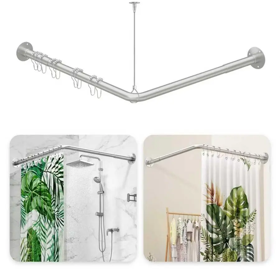 

Shower Curtain Rod, Adjustable L Shaped Shower Curtain Rod 2350 X 23 50, Shower Rod for Bathroom Bathtub Clothing Store with 12