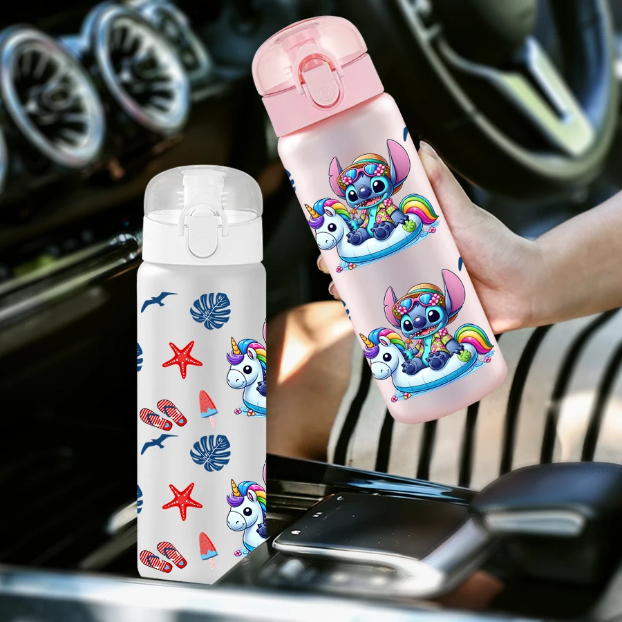 1pc disney stitch unicórnio padrão 26oz garrafa de água de plástico esportes ao ar livre copo de água aniversário/regresso a casa presente
