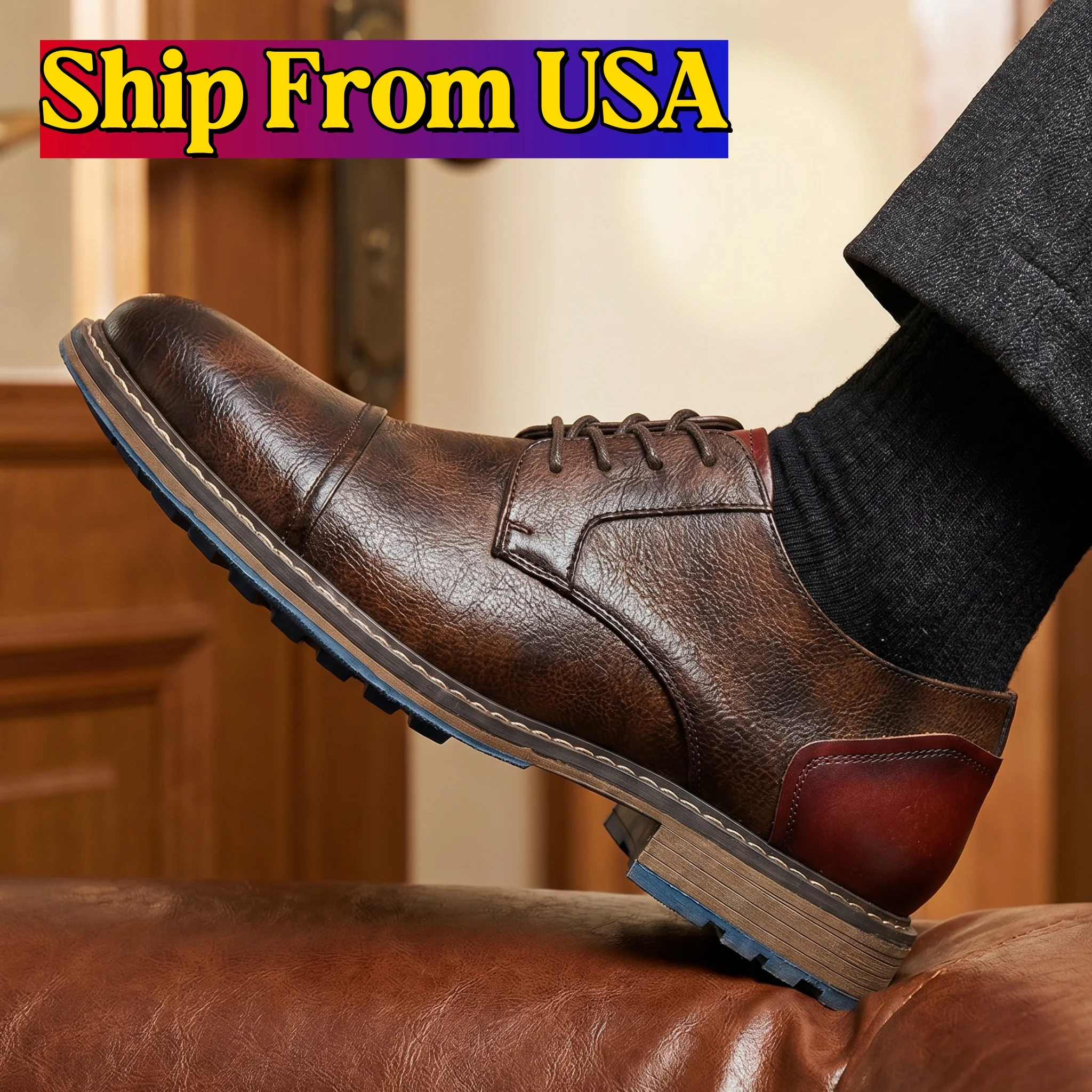 Stylish Retro Men Derby Casual Leather Shoes