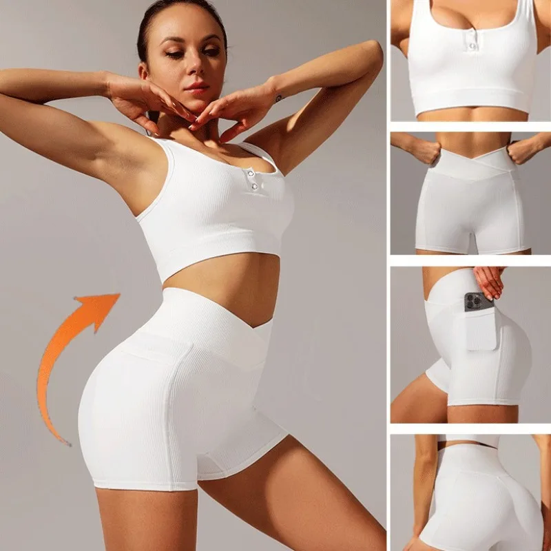

Women Fitness Yoga Set Cross Waist Sport Bra Tights Shorts Suit Women Sportswear Workout Outfits Running Fitness Gym Clothing