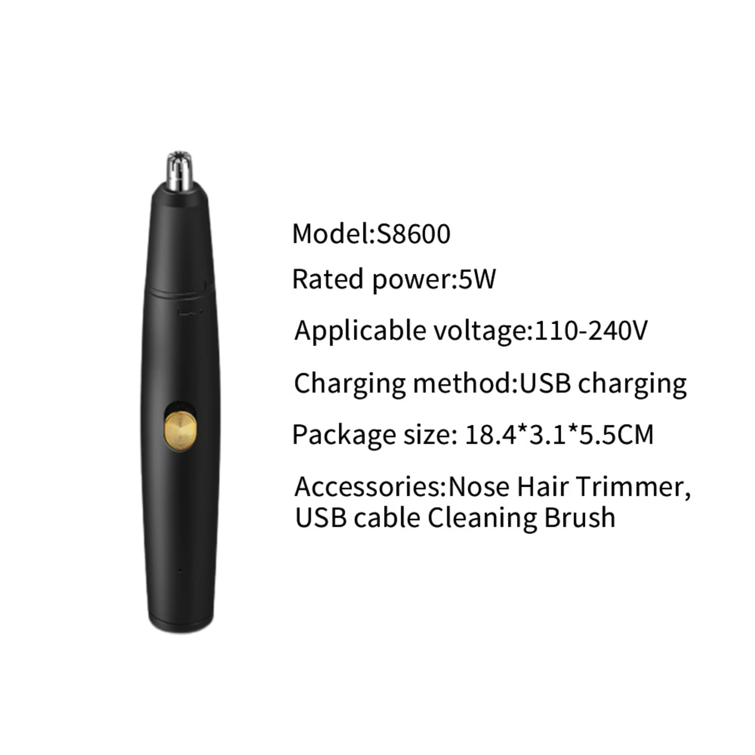 Mini tagliacapelli per naso ricaricabile USB nero portatile di alta qualità, efficiente e delicato per uomo. Rimuovi facilmente e in modo pulito unw