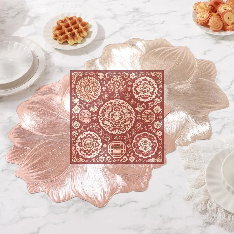 Metallic Lotus Flower Placemat Waterproof Heat Resistant Non Slip For Dining Table Wedding Party Decor