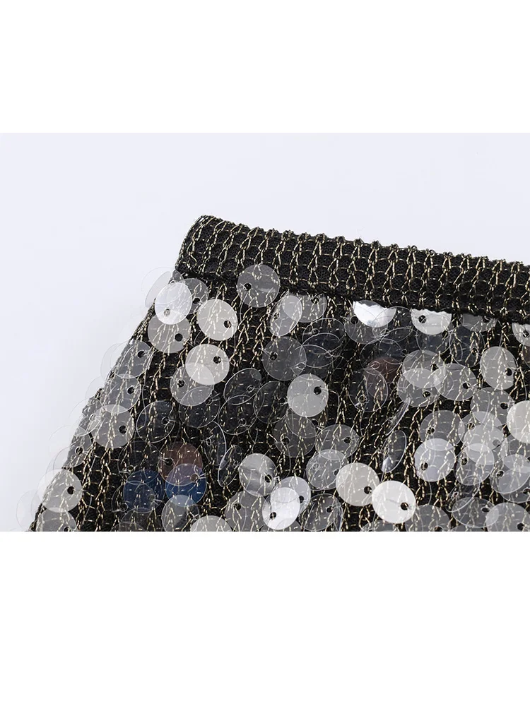 HH المرأة موضة جديدة لامعة الترتر الدانتيل لصق الزخرفية تنورة طويلة الإناث أنيقة شيك عالية الخصر شق تنحنح تنورة ضئيلة Mujer