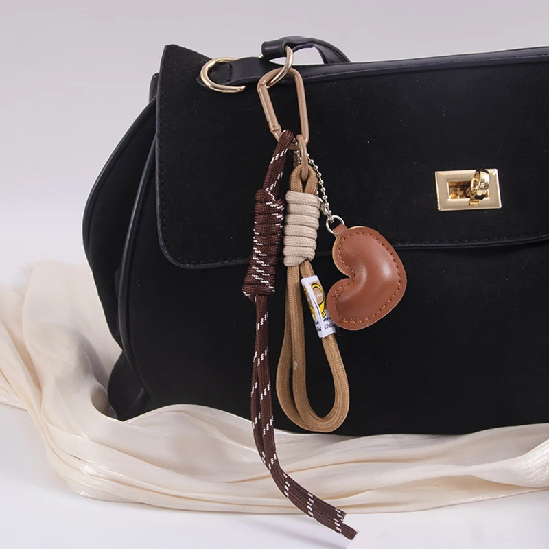 New Simple Love Series Bag Pendant Schoolbag Woven Lanyard High-end Peach Heart Mobile Phone Case Back Clip Keychain Accessories