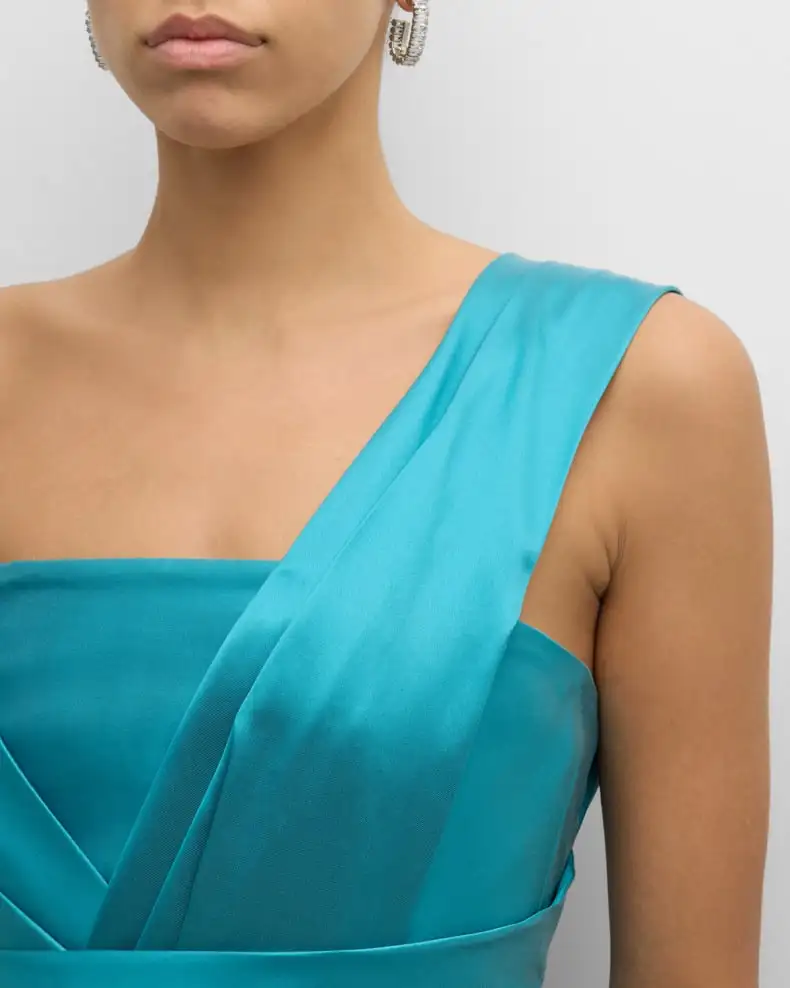 Vestido de noche verde de satén para mujer, traje elegante de un hombro, línea A, largo hasta el suelo, 2024